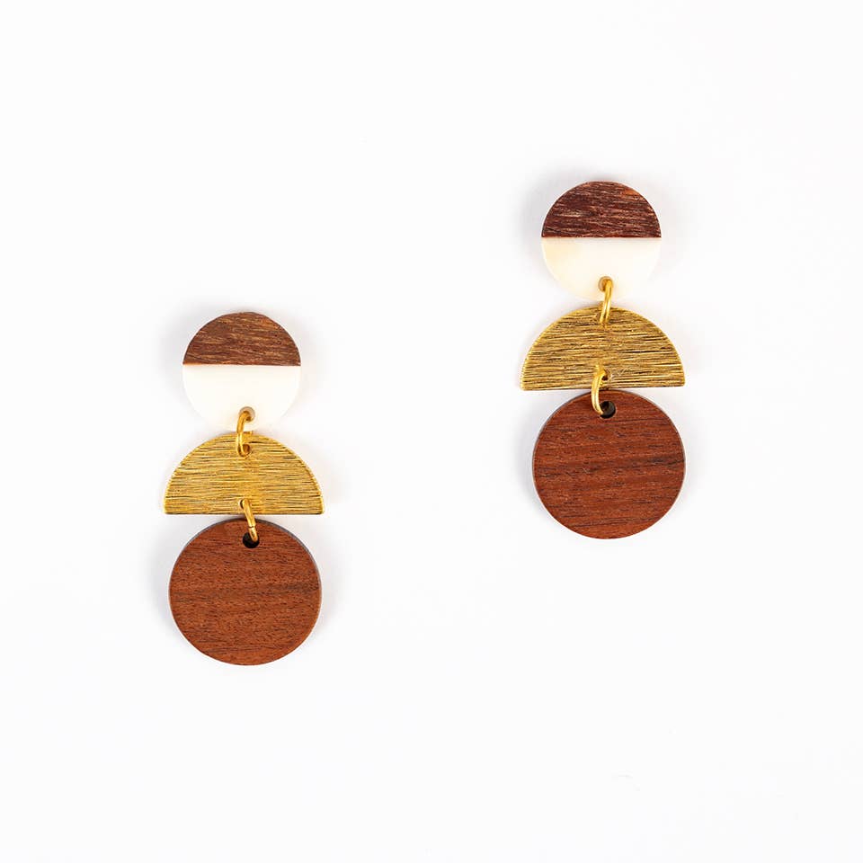 Altiplano - Wood Disc Stack Earrings: Cream