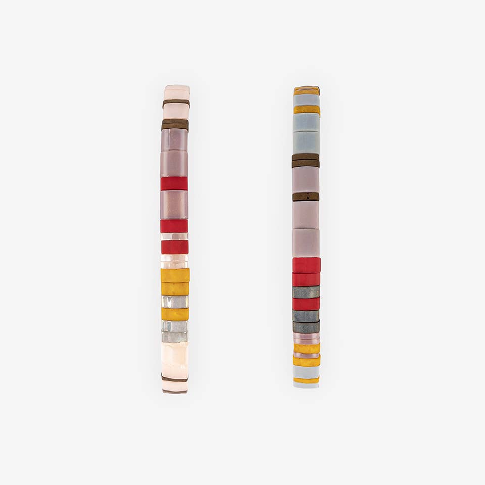 Altiplano - Handmade Tila Bead Stretch Bracelet - PAIR: Multi Blue