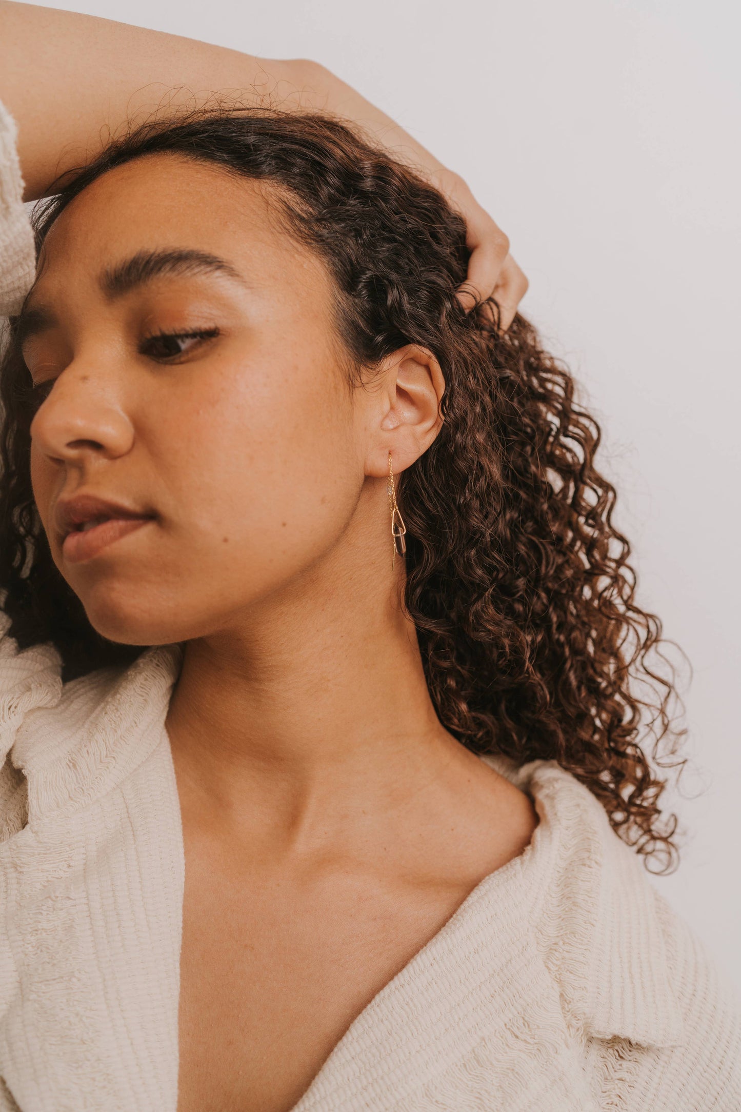 JaxKelly - Threader - Smoky Quartz - Gold Earrings