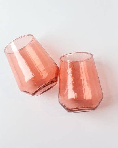 Acacia Creations - Handblown Hammered Glass Water Tumbler - Set | 2: Amber