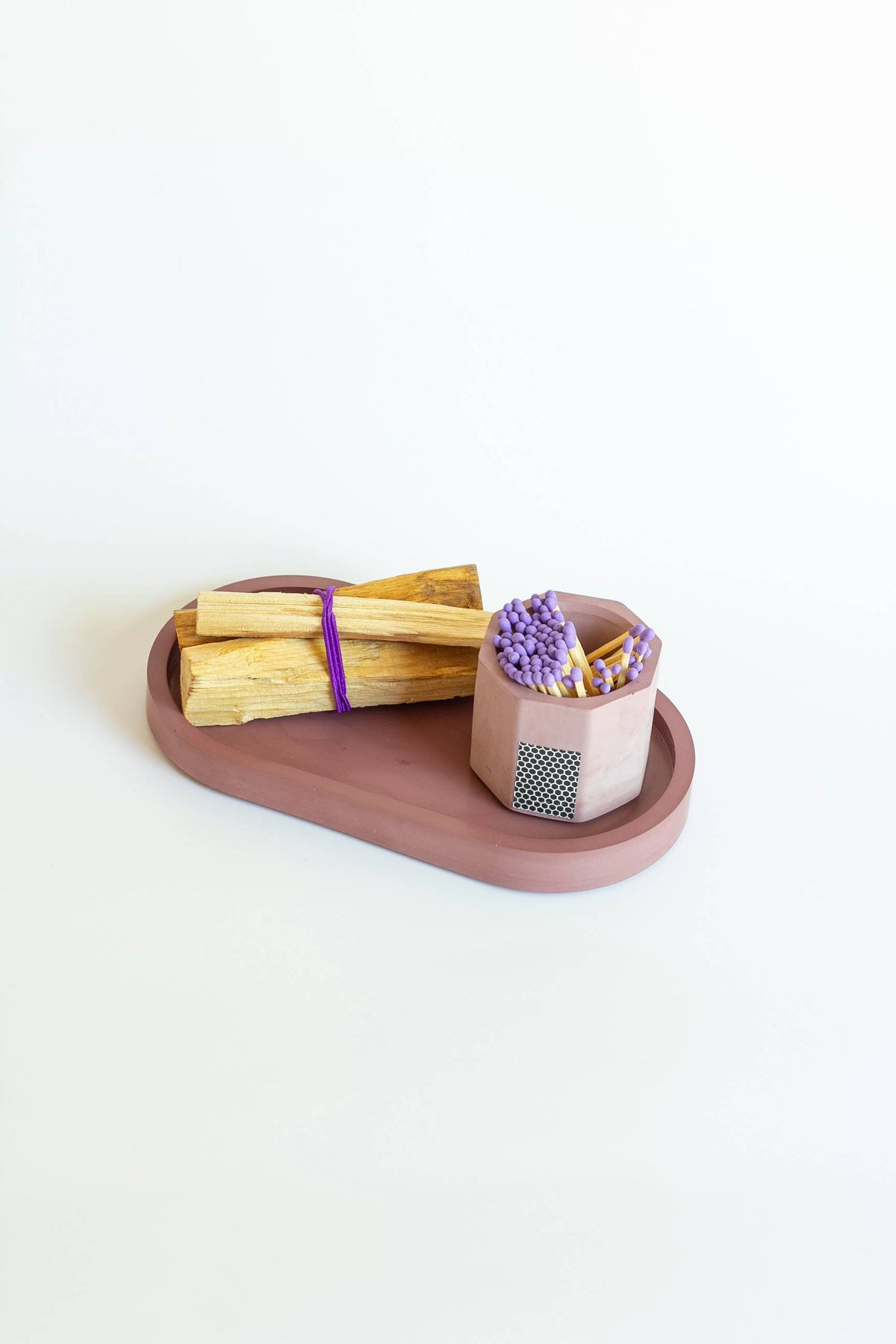 Candle Tray Gift Set – Match Holder & Palo Santo or Smudge: Palo Santo / White