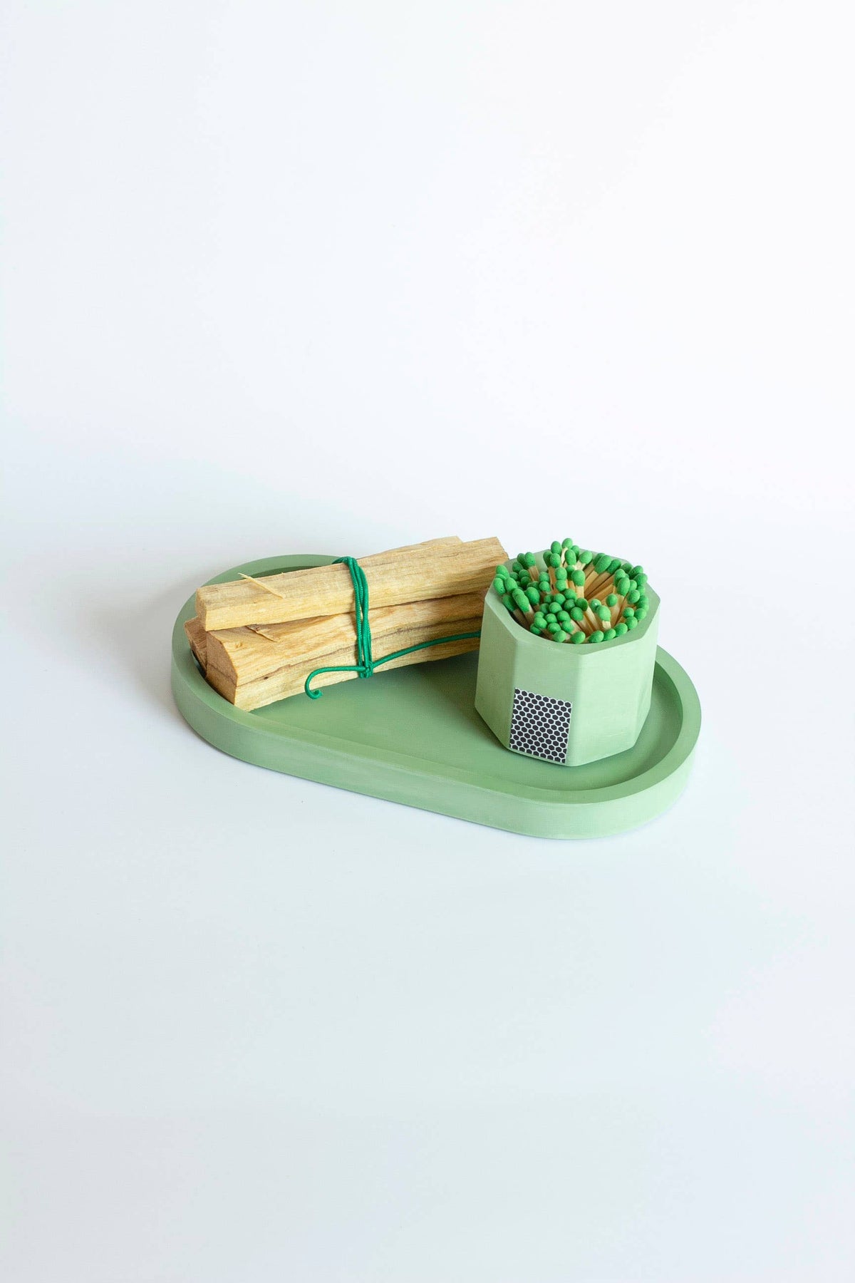 Candle Tray Gift Set – Match Holder & Palo Santo or Smudge: Palo Santo / White