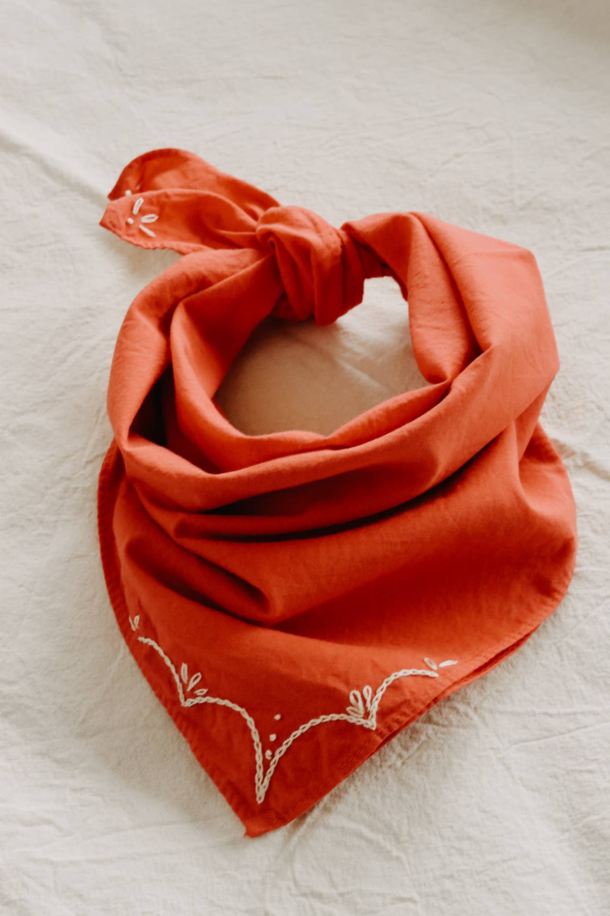 Eloise et moi - Hand embroidered RODEO cotton bandana, hand dyed : Sky/mustard thread