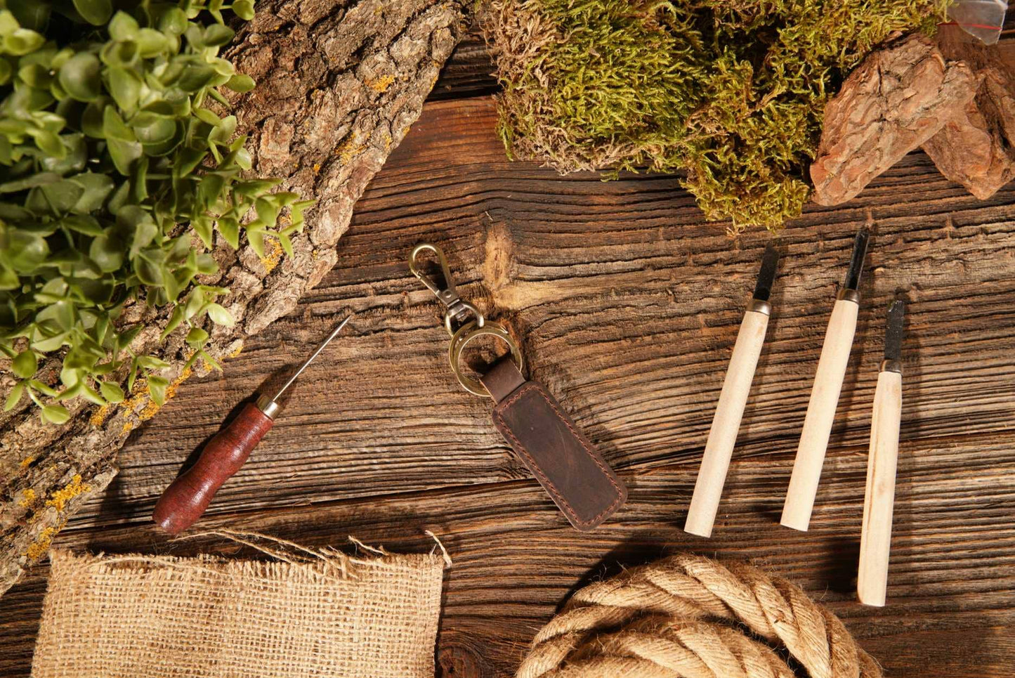 American Leather Goods - Leather Keychain, Geniune Leather Keychain: Green