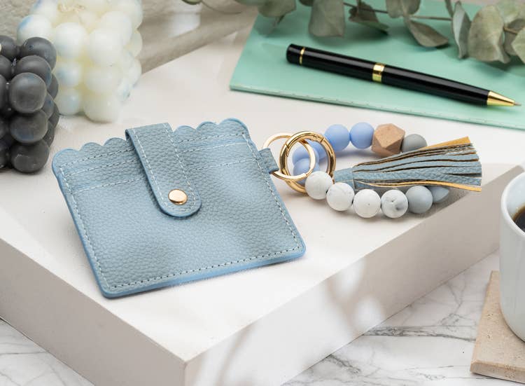 American Leather Goods - Leather Keychain Wallet With Wristlet Bangle Bracelet: Lila