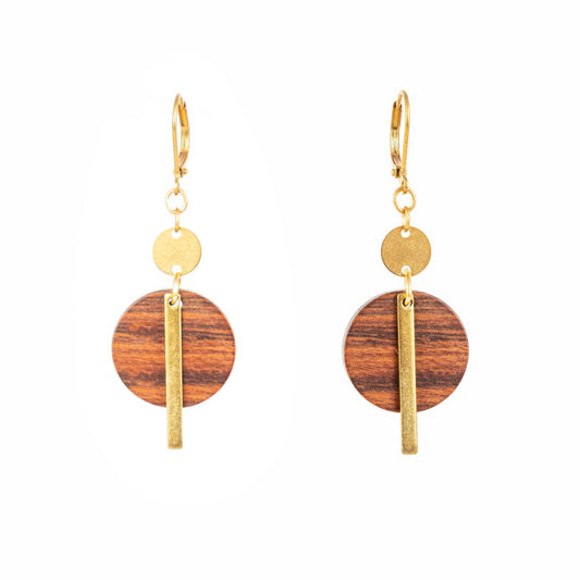 Altiplano - Wood Disc & Brass Bar Earring