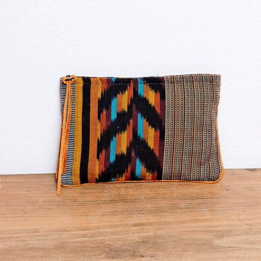 Handwoven Cosmetic With Leather Detail Purse