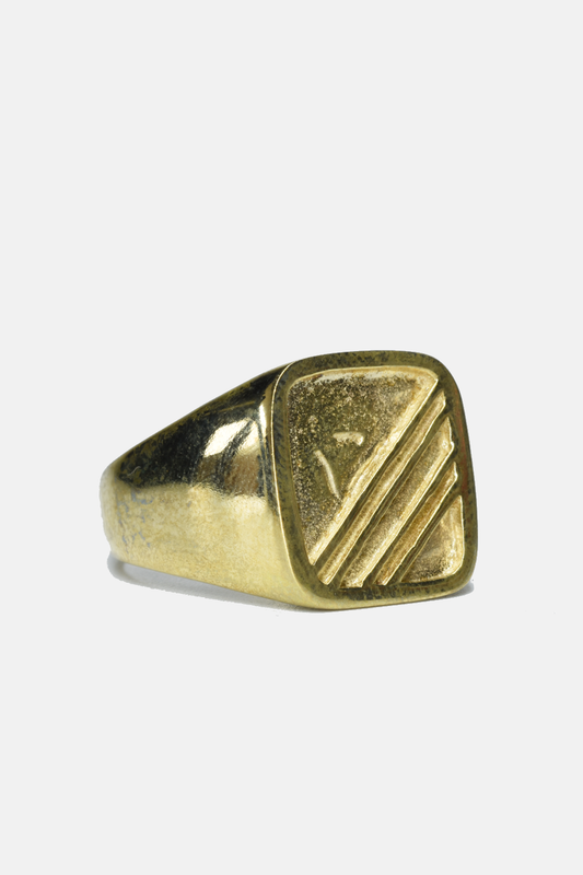 Curated Basics - Brass Square Striped Ring: 9